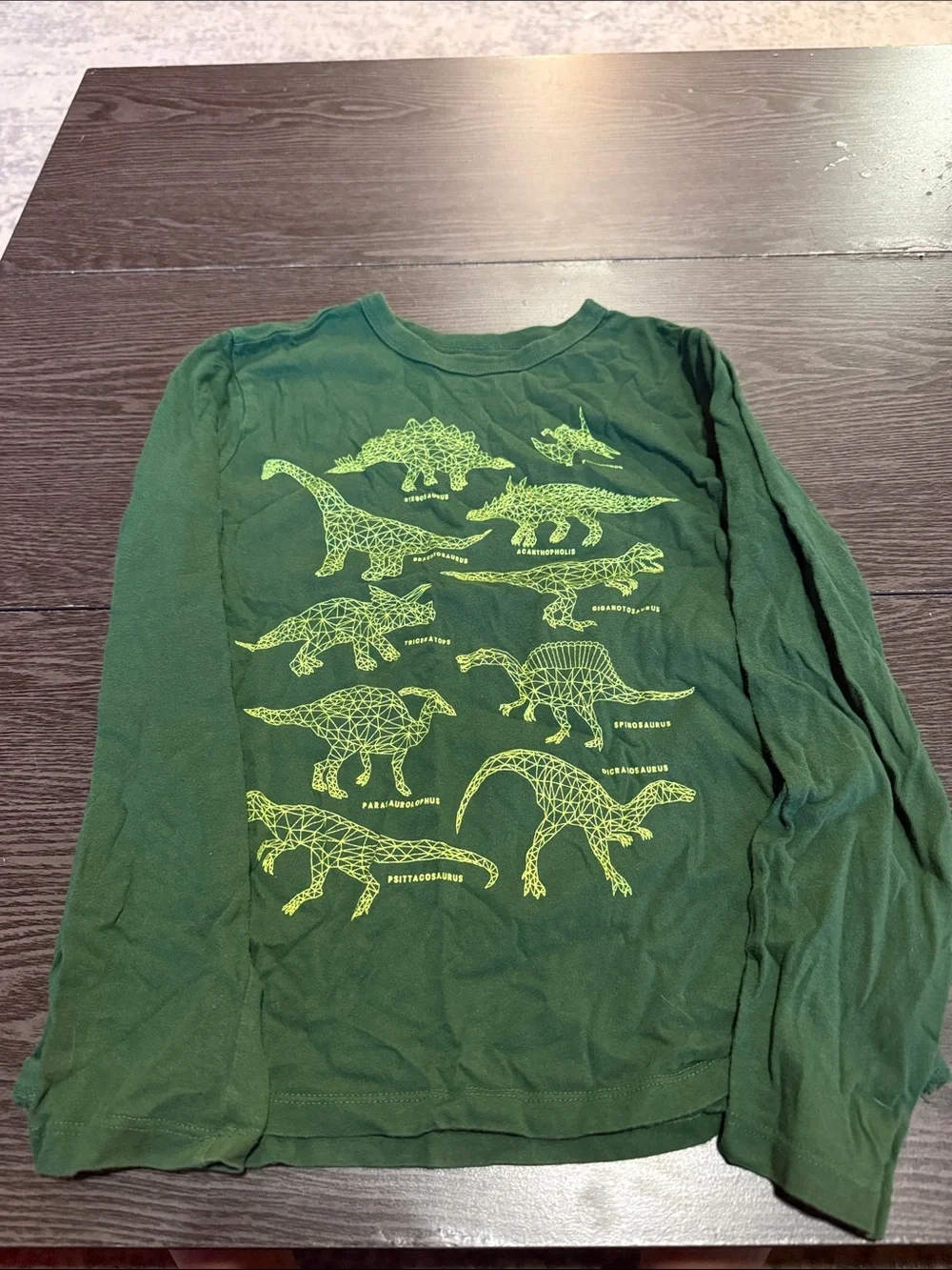 GAP Green Long-Sleeve Tee with Neon Dinosaur Graphics